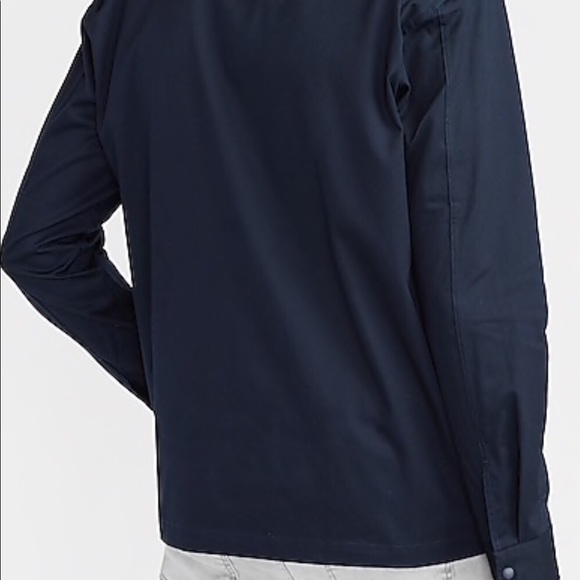 New Express Mens Midnight Blue Chambray Lightweight Slim Snap Front Shirt Jacket - Picture 4 of 6